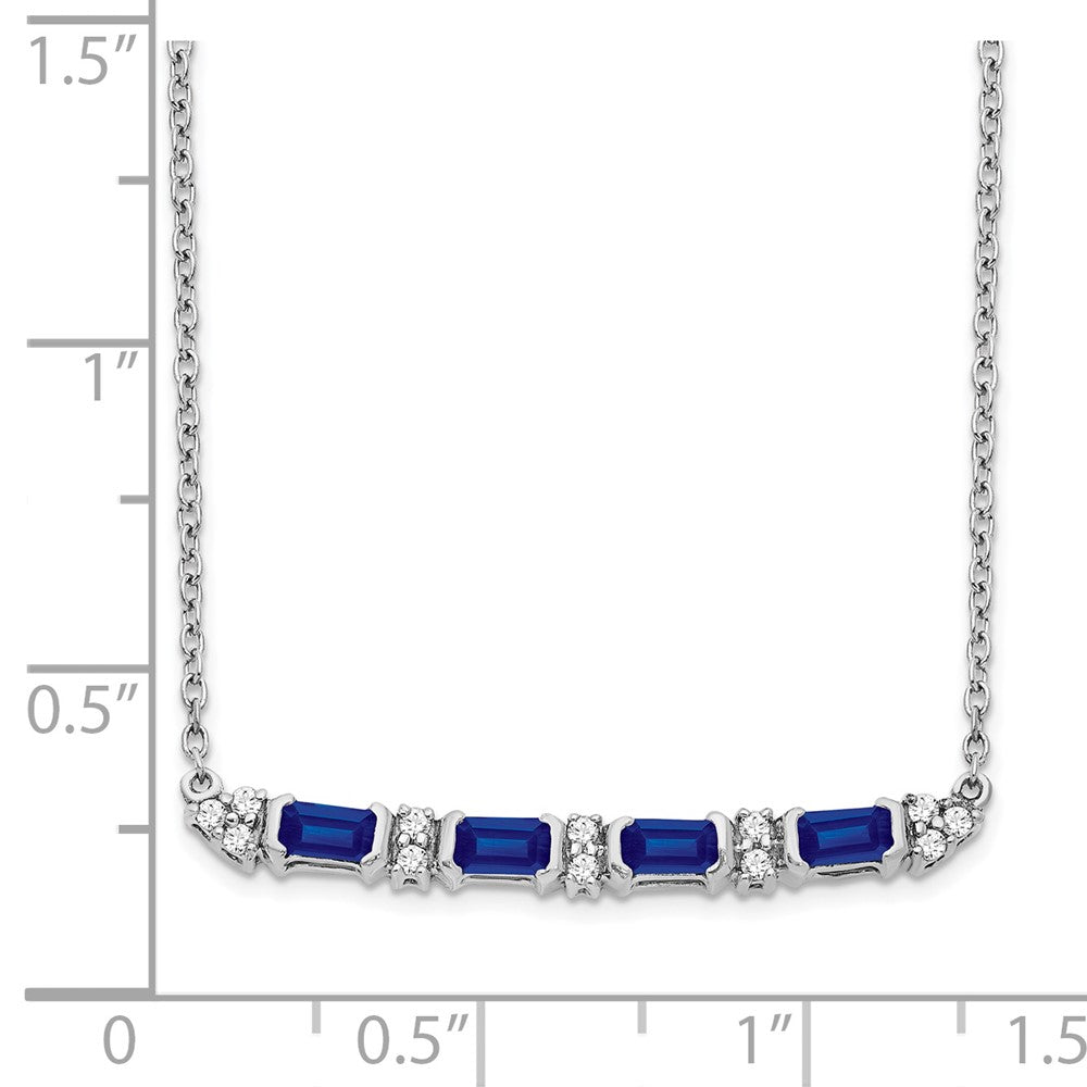 14k White Gold Sapphire and Diamond 18in. Bar Necklace