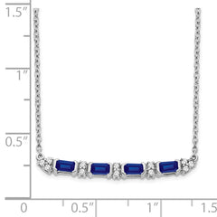 14k White Gold Sapphire and Diamond 18in. Bar Necklace