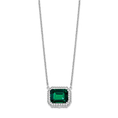 14k White Gold Octagon Created Emerald and Diamond 18in. Necklace