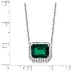 14k White Gold Octagon Created Emerald and Diamond 18in. Necklace