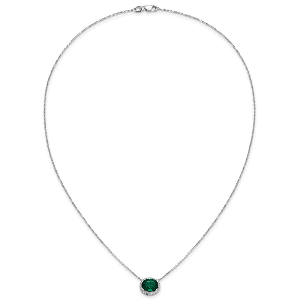 14k White Gold 10x8mm Oval Lab Created Emerald and Diamond Halo East-West 18 inch Necklace