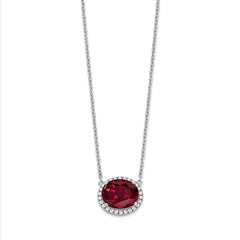 14k White Gold Oval Created Ruby/Diamond 18in. Halo Necklace