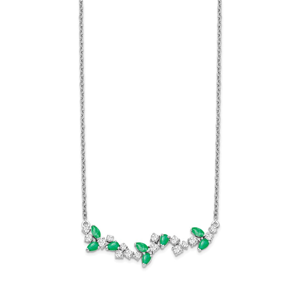 14k White Gold Emerald and Diamond 18in. Floral Bar Necklace