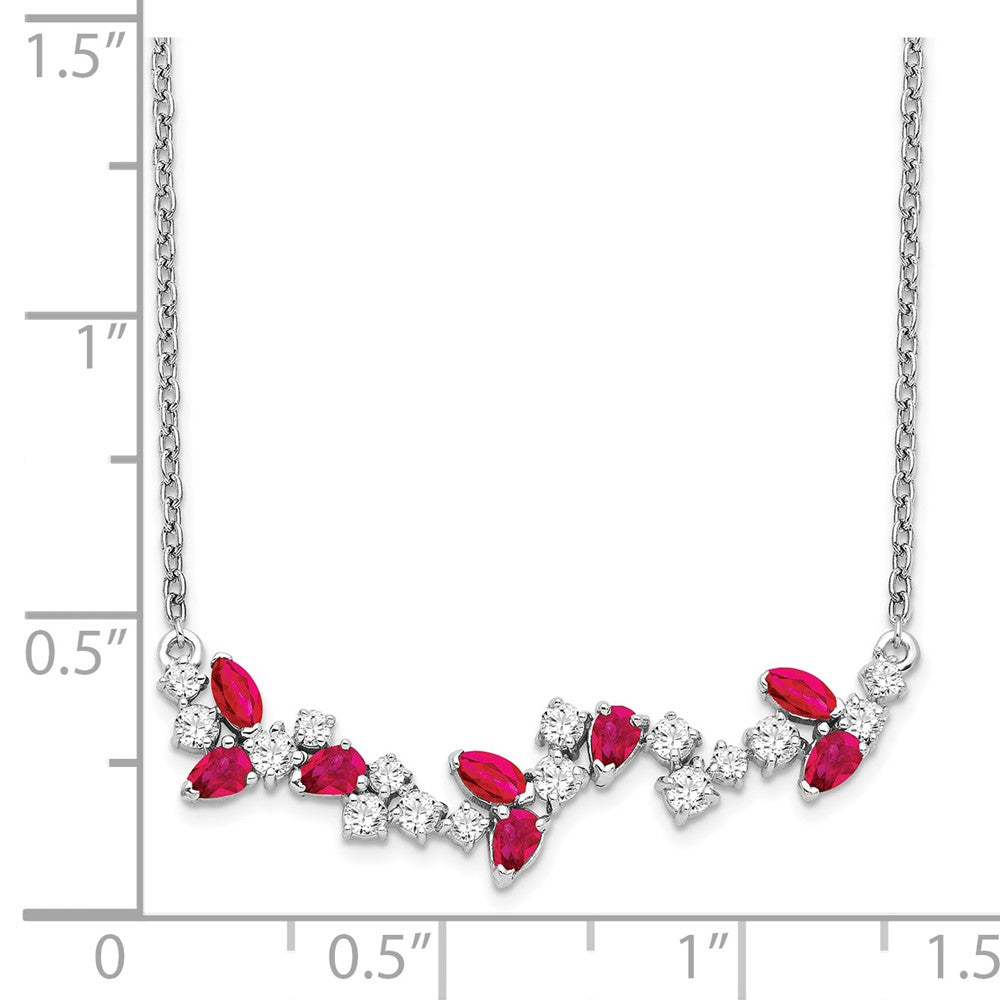 14k White Gold Marquise Ruby and Diamond 18 inch Floral Bar Necklace