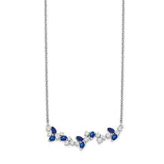 14k White Gold Sapphire and Diamond 18in. Floral Bar Necklace