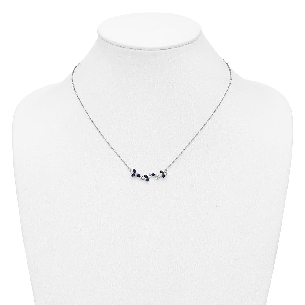 14k White Gold Marquise Sapphire and Diamond Floral 18 inch Bar Necklace