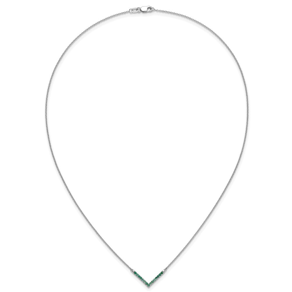 14k White Gold Emerald 18 inch V-Necklace
