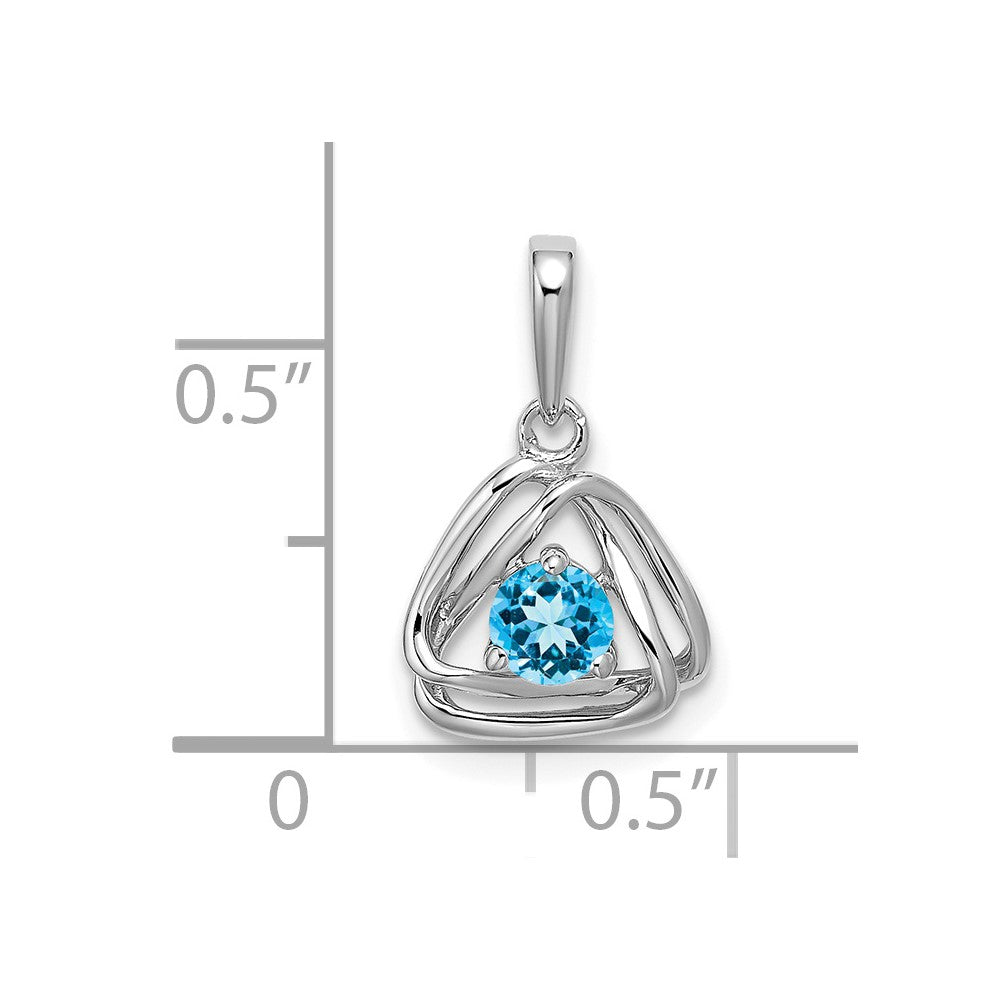 14k White Gold Blue Topaz Triangle Pendant