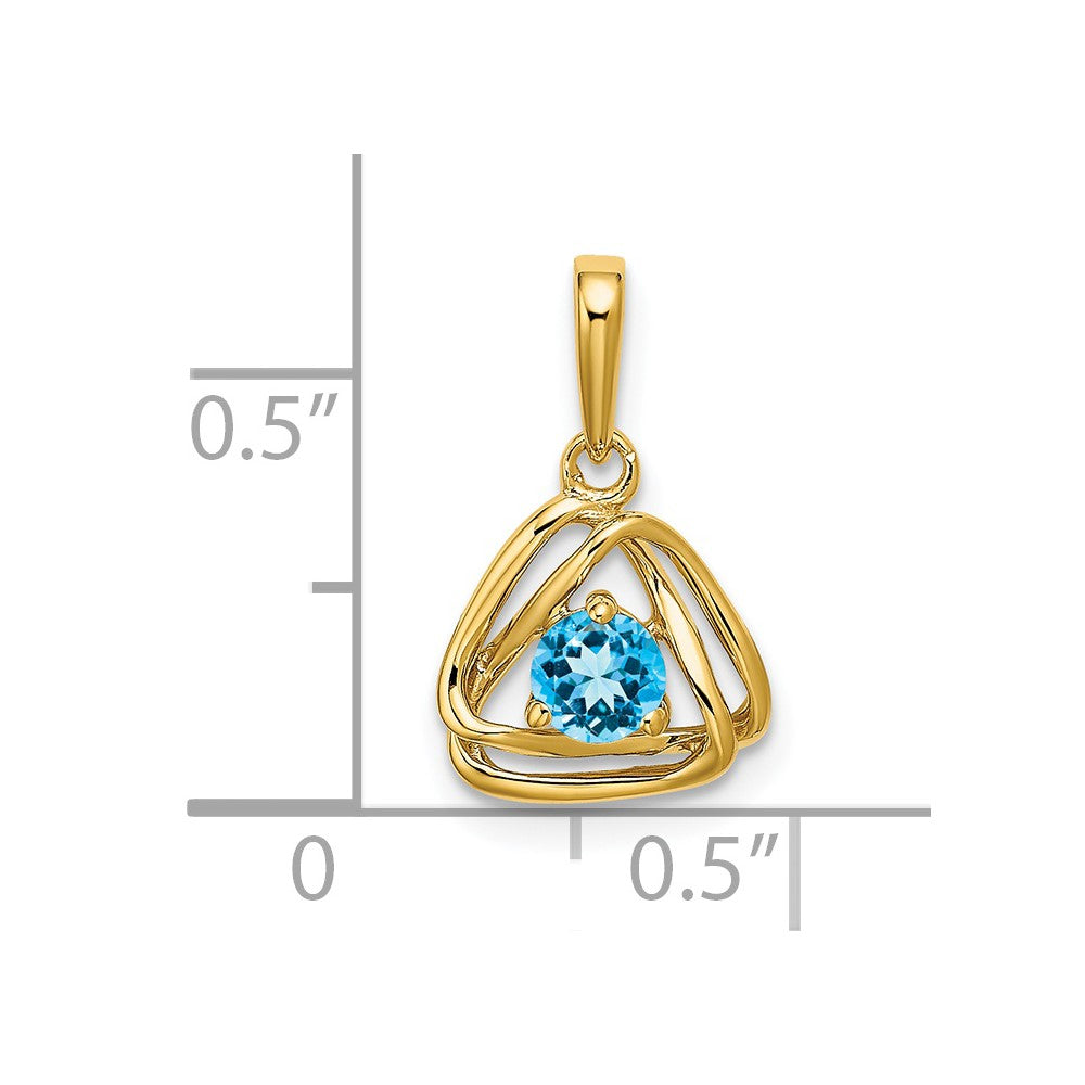 14k Blue Topaz Triangle Pendant