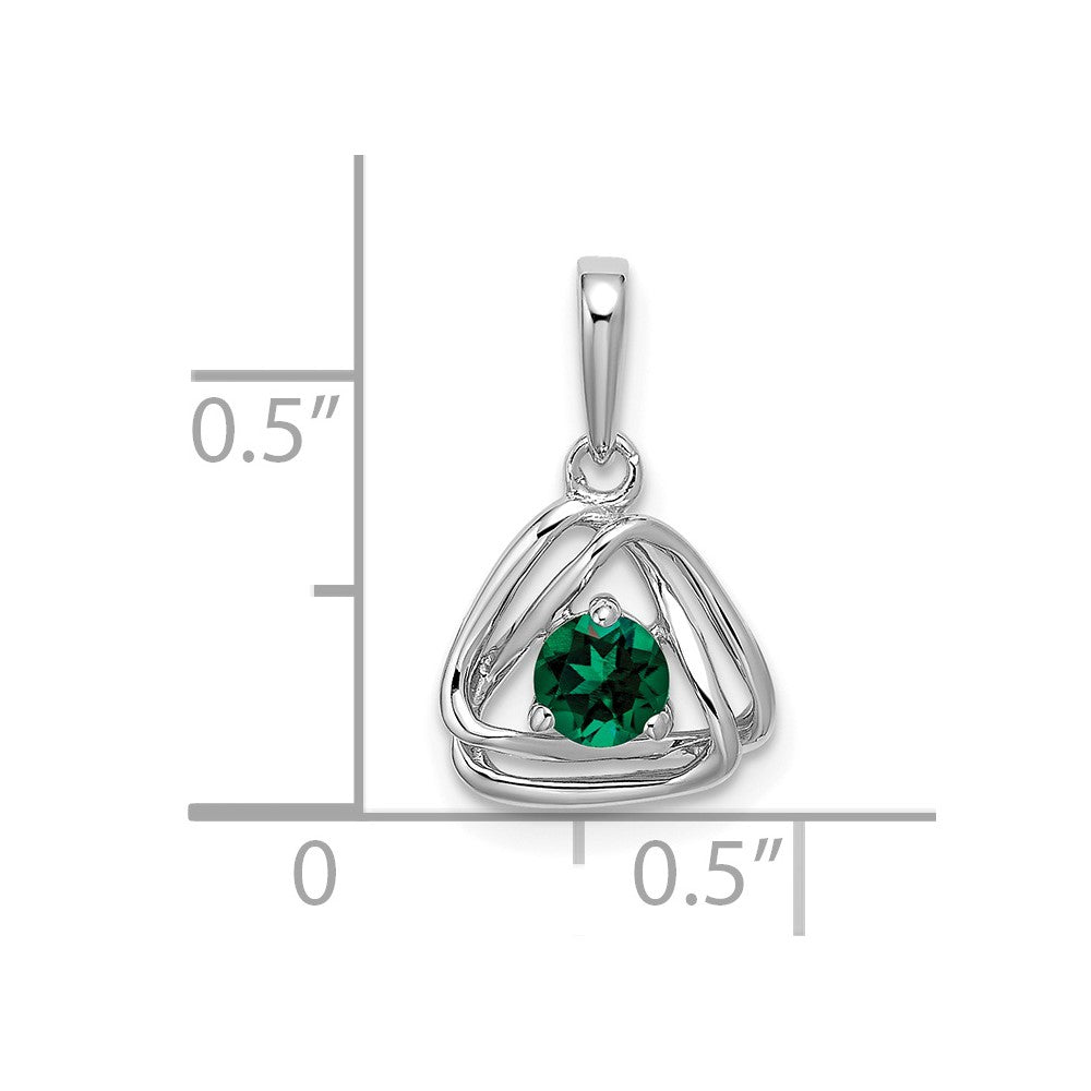 14k White Gold Created Emerald Triangle Pendant