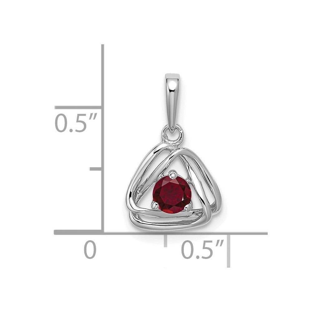 14k White Gold Created Ruby Triangle Pendant