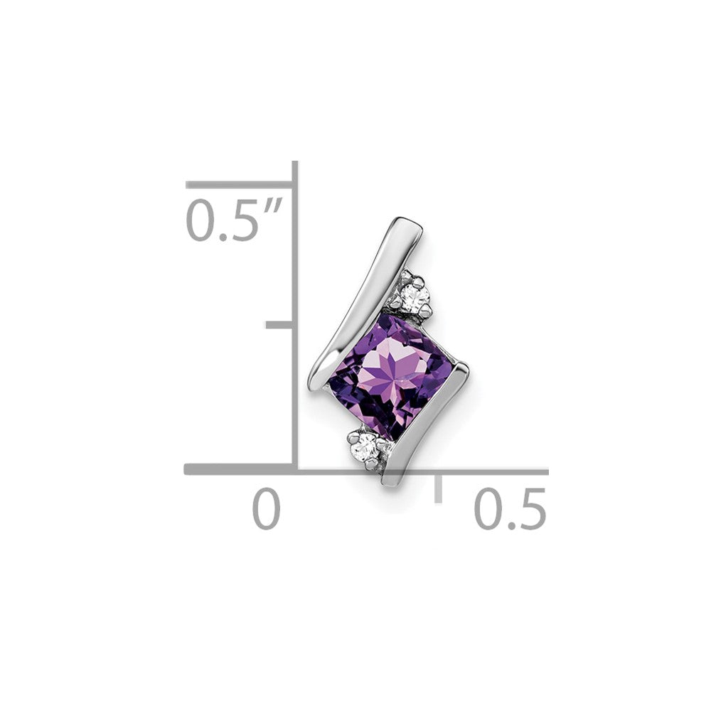 14K White Gold  Cushion Amethyst and Diamond Chain Slide