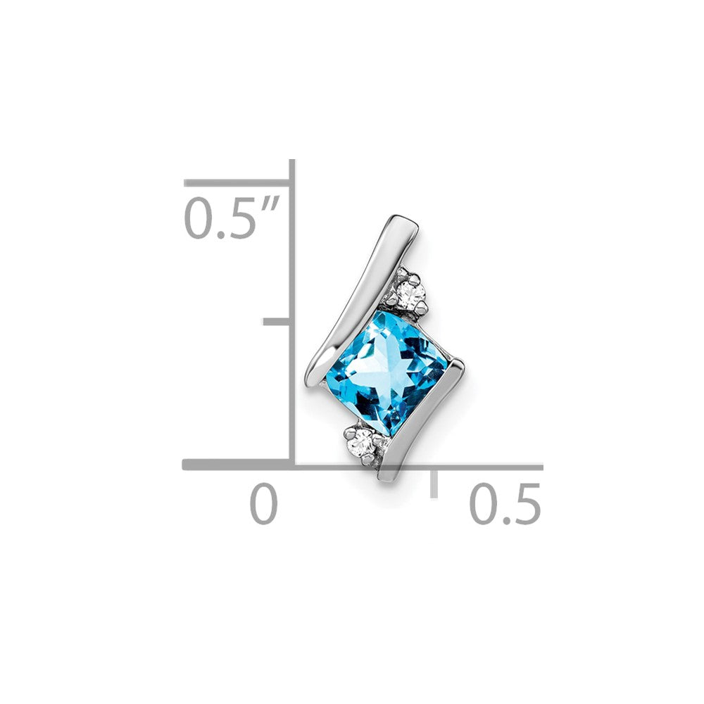 14K White Gold  Cushion Blue Topaz and Diamond Chain Slide