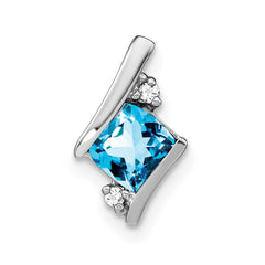 14K White Gold  Cushion Blue Topaz and Diamond Chain Slide