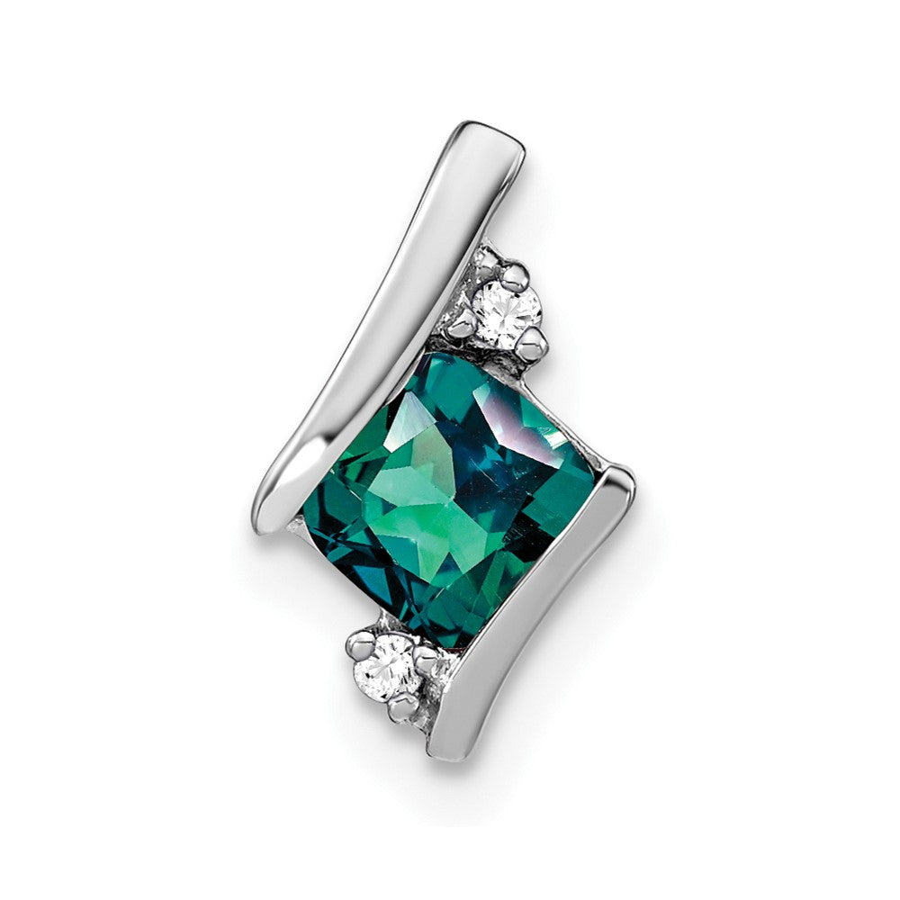 14K White Gold  Cushion Cr. Alexandrite and Diamond Chain Slide