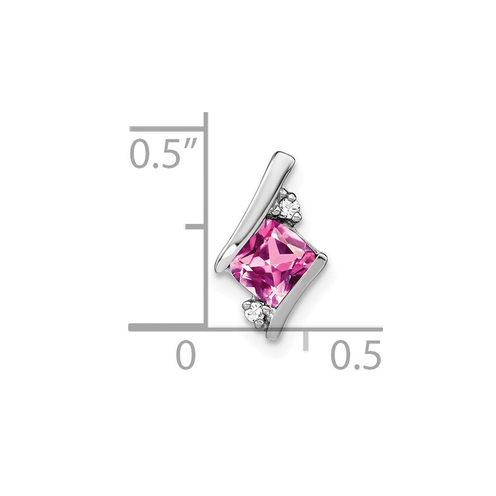 Sterling Silver Antique Cushion Cr. Pink Sapphire and Diamond Pendant
