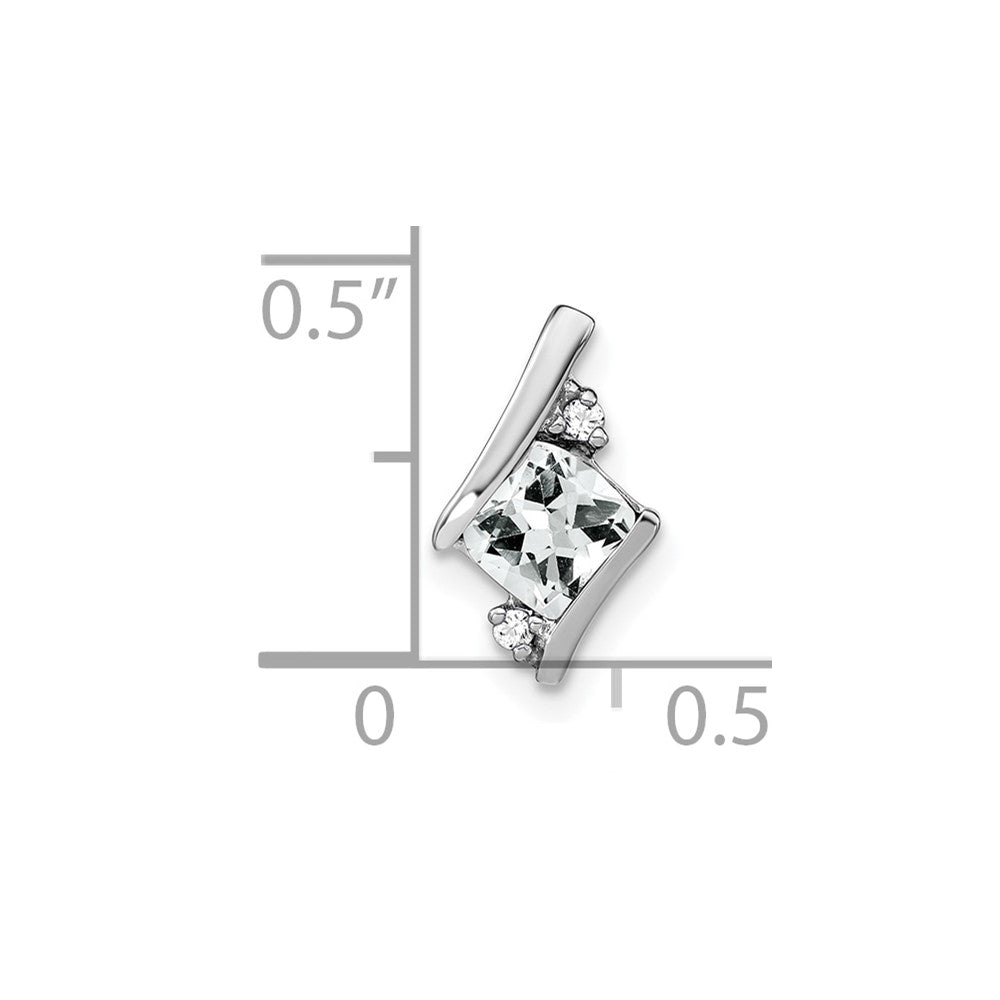 14K White Gold  Cushion White Topaz and Diamond Chain Slide