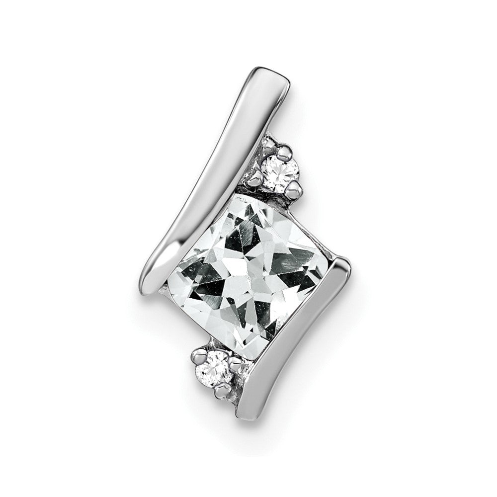 14K White Gold  Cushion White Topaz and Diamond Chain Slide