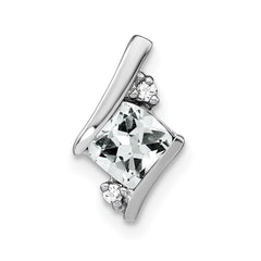 14K White Gold  Cushion White Topaz and Diamond Chain Slide