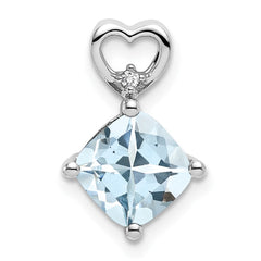 14k White Gold Aquamarine and Diamond Heart Chain Slide