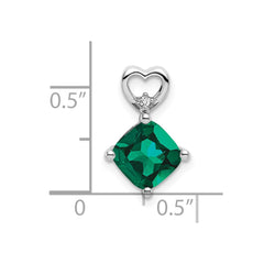 14k White Gold Created Emerald and Diamond Heart Chain Slide