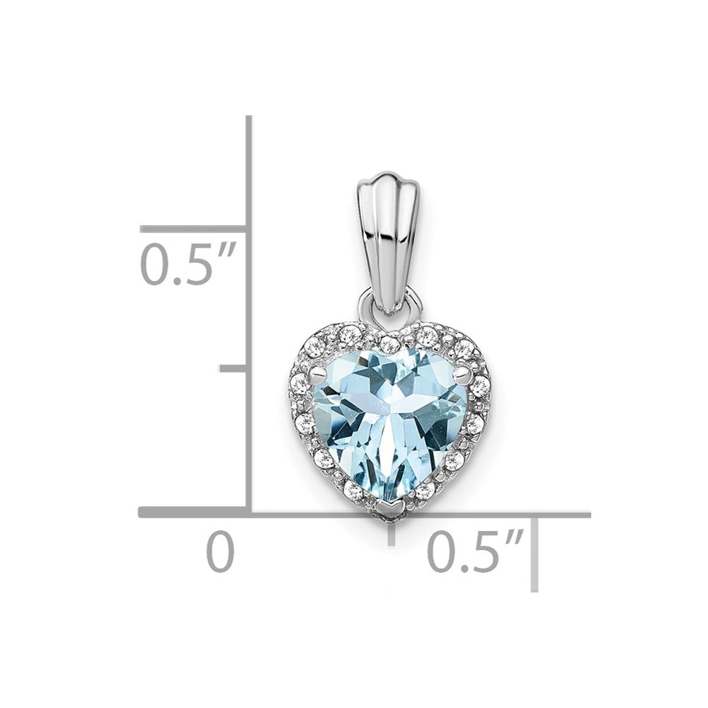 Sterling Silver Rhodium-plated Aquamarine and Diamond Pendant