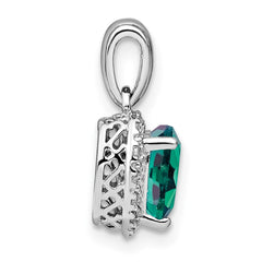 Sterling Silver Rhod-plated Created Alexandrite and Diamond Pendant