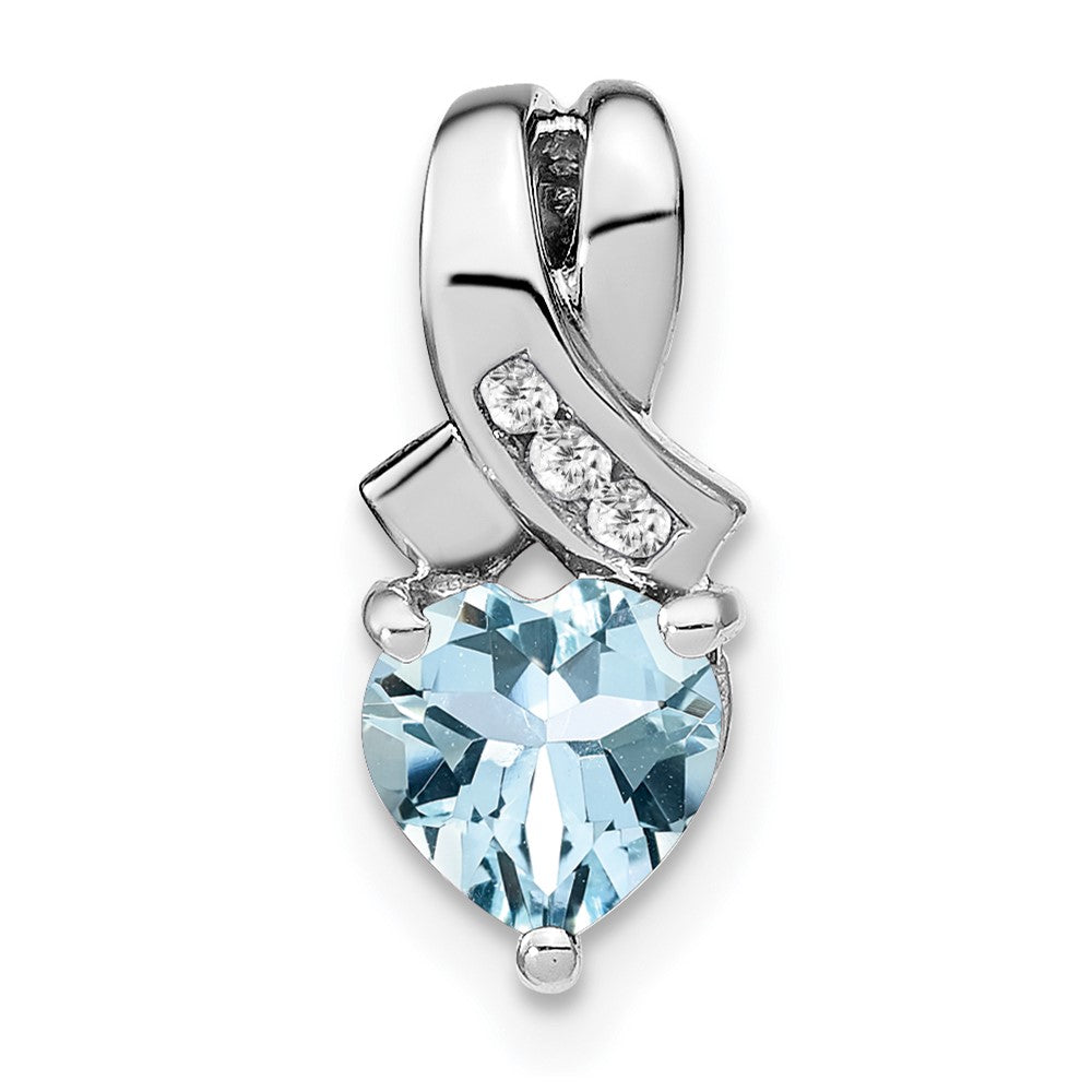 Sterling Silver Rhodium-plated Aquamarine and Diamond Pendant - 2