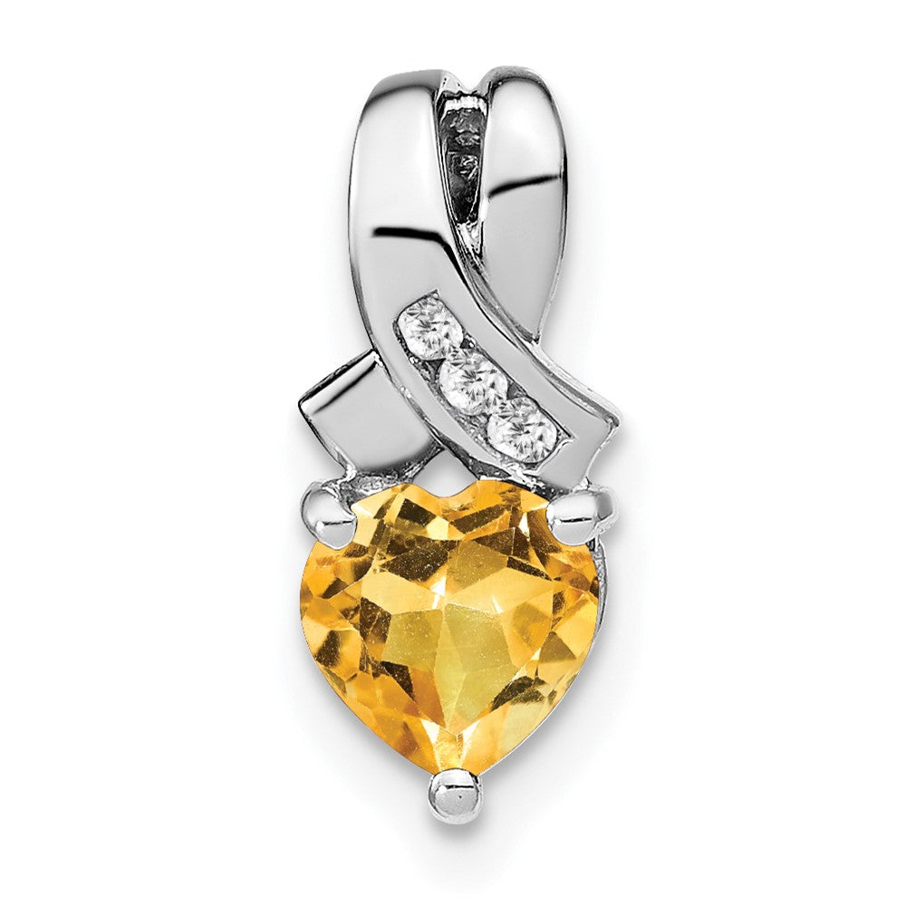 Sterling Silver Rhodium-plated Citrine and Diamond Pendant - 2