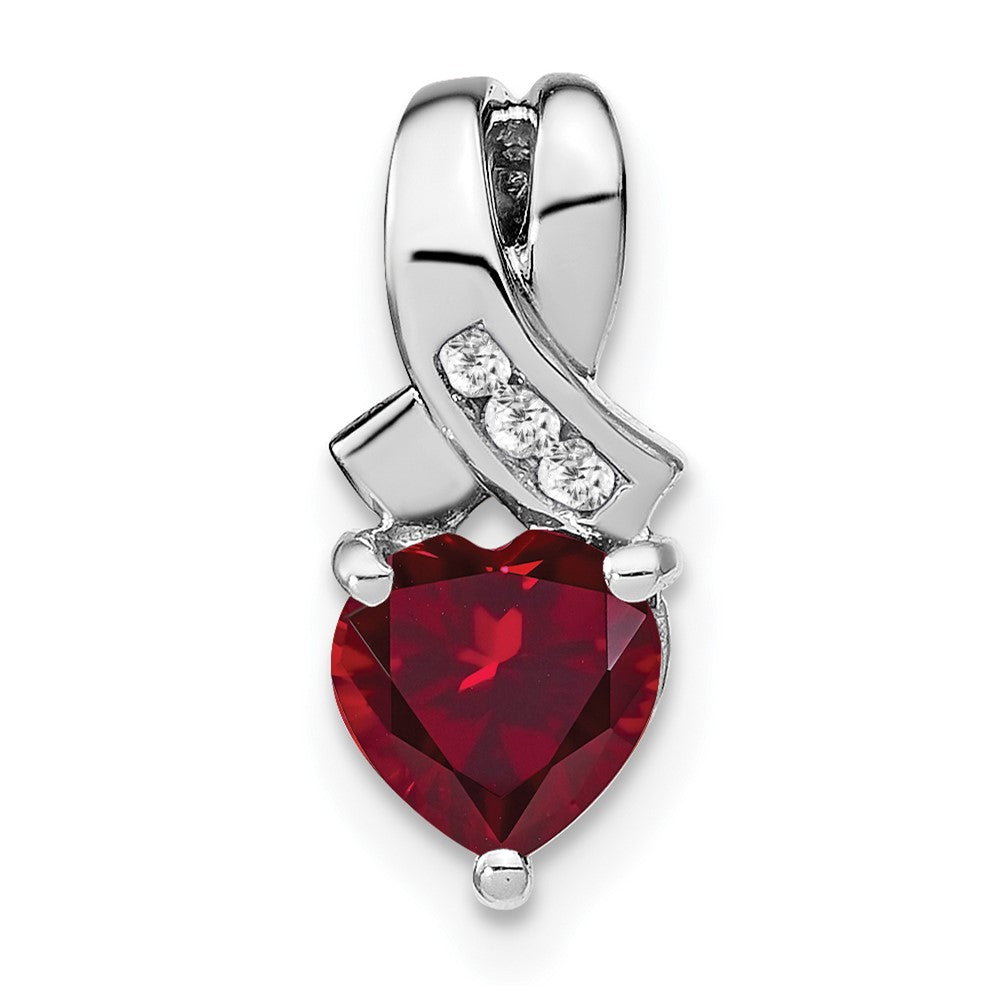Sterling Silver Rhodium-plated Created Ruby and Diamond Pendant - 2