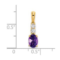 14K Oval Amethyst and Diamond Pendant - 2