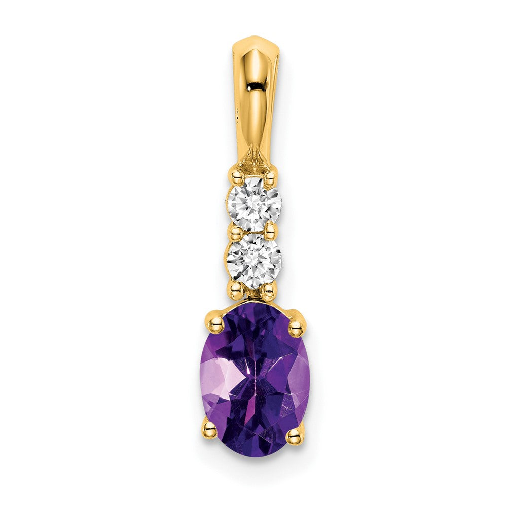14K Oval Amethyst and Diamond Pendant - 2
