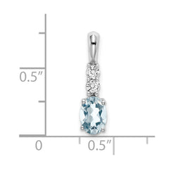 14k White Gold Oval Aquamarine and Diamond Pendant