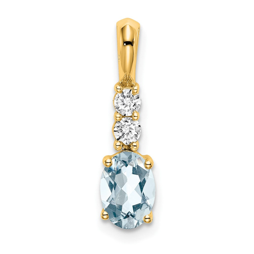 14K Oval Aquamarine and Diamond Pendant - 2