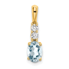 14K Oval Aquamarine and Diamond Pendant - 2