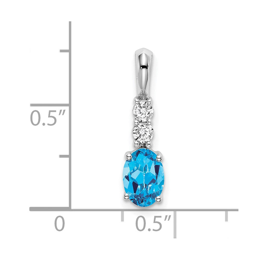 14k White Gold Oval Blue Topaz and Diamond Pendant