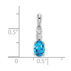 14k White Gold Oval Blue Topaz and Diamond Pendant