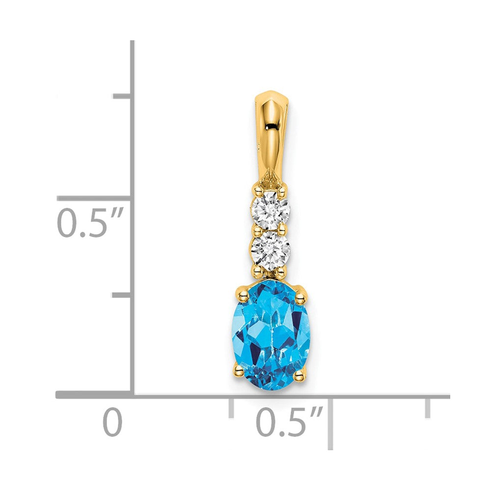 14K Oval Blue Topaz and Diamond Pendant