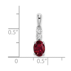 14k White Gold Oval Created Ruby and Diamond Pendant