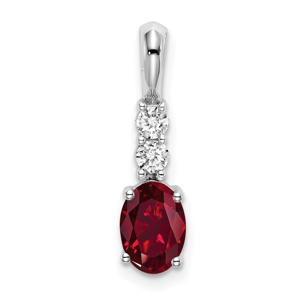 14k White Gold Oval Created Ruby and Diamond Pendant