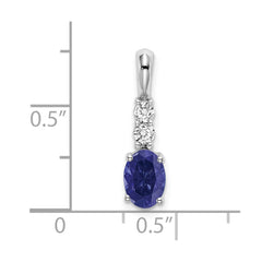 14k White Gold Oval Created Sapphire and Diamond Pendant