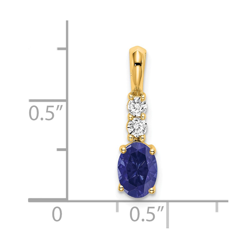 14K Oval Created Sapphire and Diamond Pendant