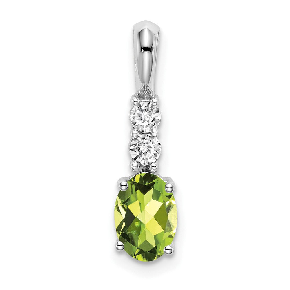 14k White Gold Oval Peridot and Diamond Pendant - 3