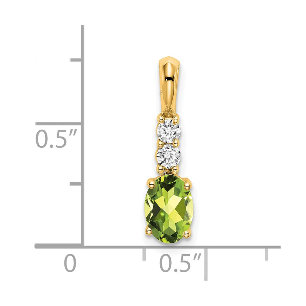 14K Oval Peridot and Diamond Pendant - 2