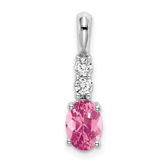 14k White Gold Oval Pink Tourmaline and Diamond Pendant