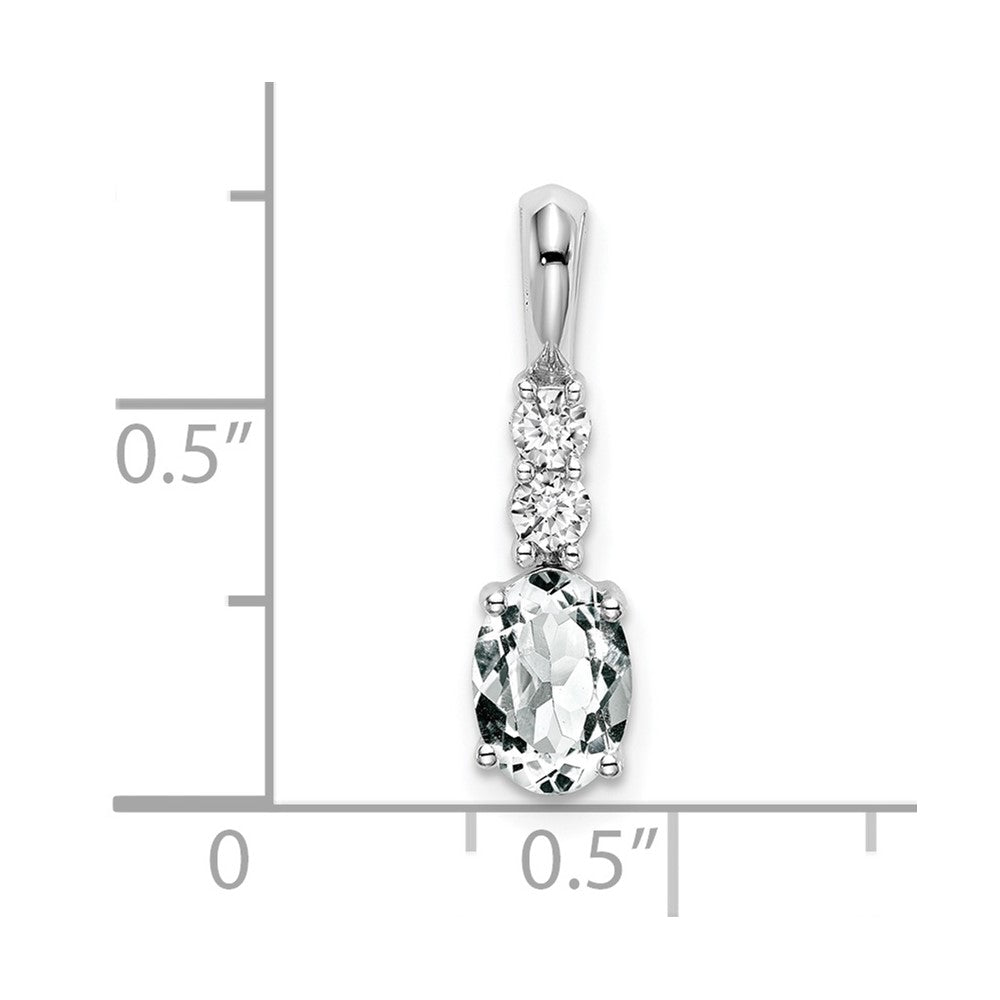 14k White Gold Oval White Topaz and Diamond Pendant
