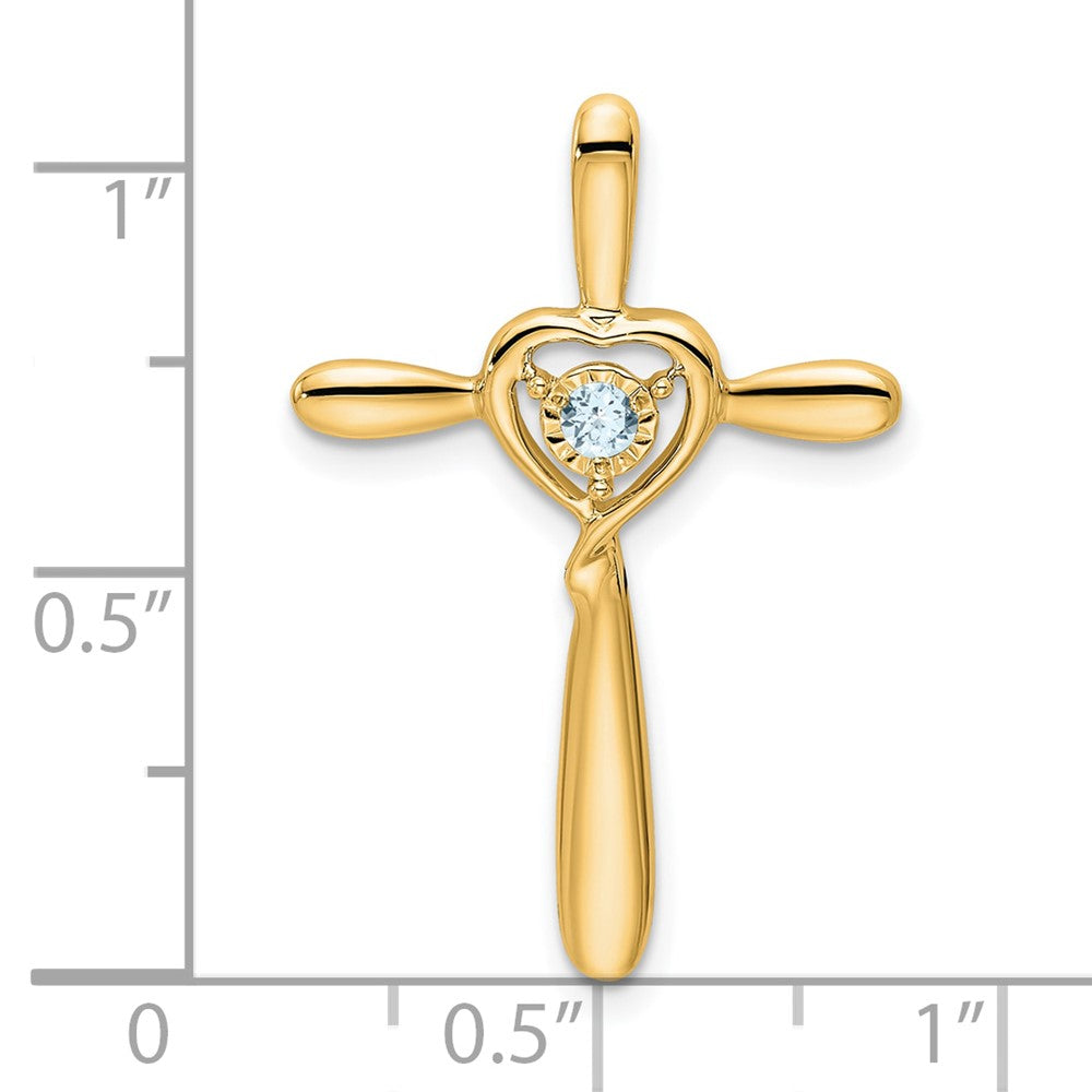 14k Aquamarine Cross w/Heart Chain Slide