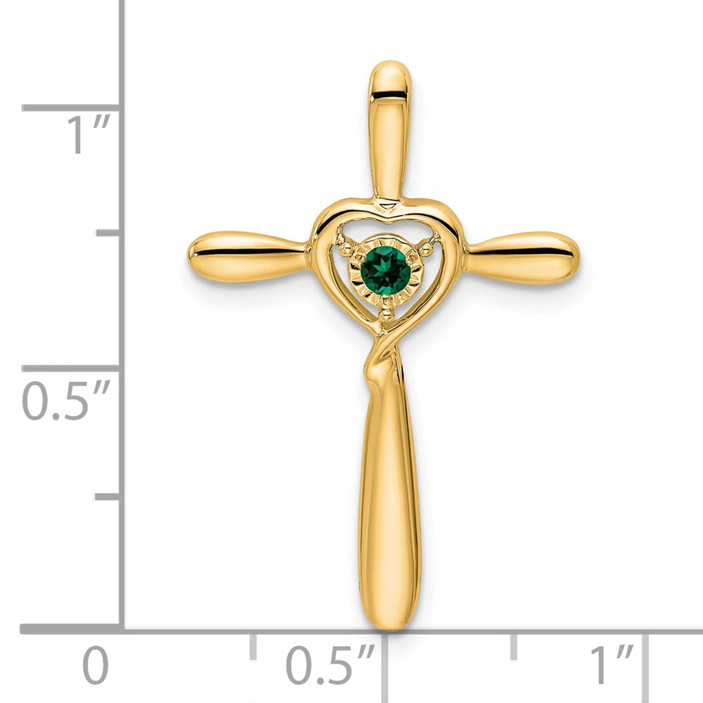 14k Created Emerald Cross w/Heart Chain Slide