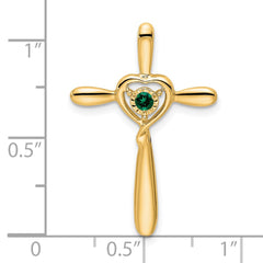 14k Created Emerald Cross w/Heart Chain Slide