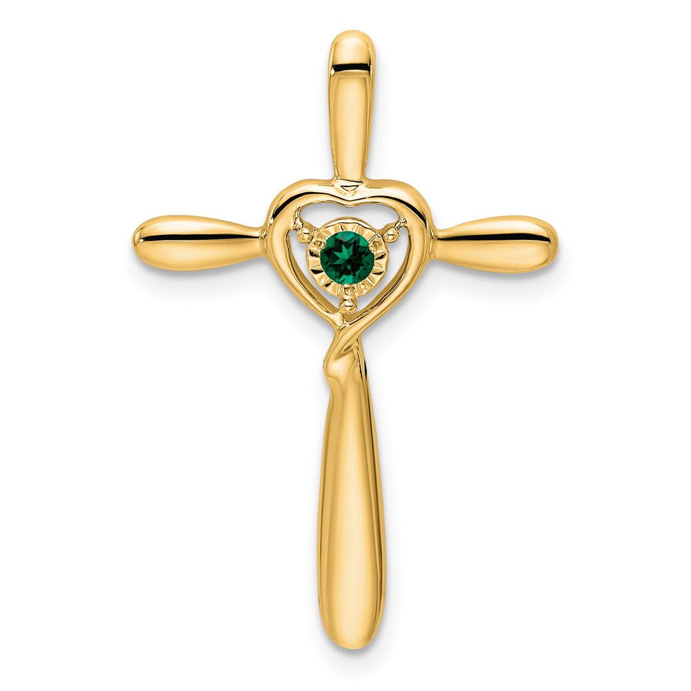 14k Created Emerald Cross w/Heart Chain Slide